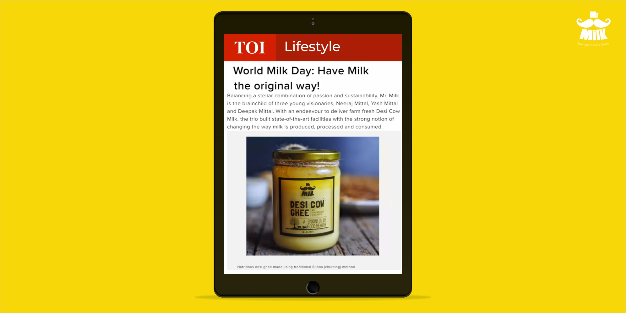 Times of India ‘World Milk Day’ Feature